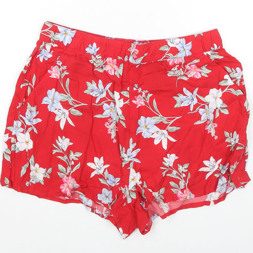 Divided by H&M Womens Red Floral Cotton Hot Pants Shorts Size 10 L3 in Regular Pull On