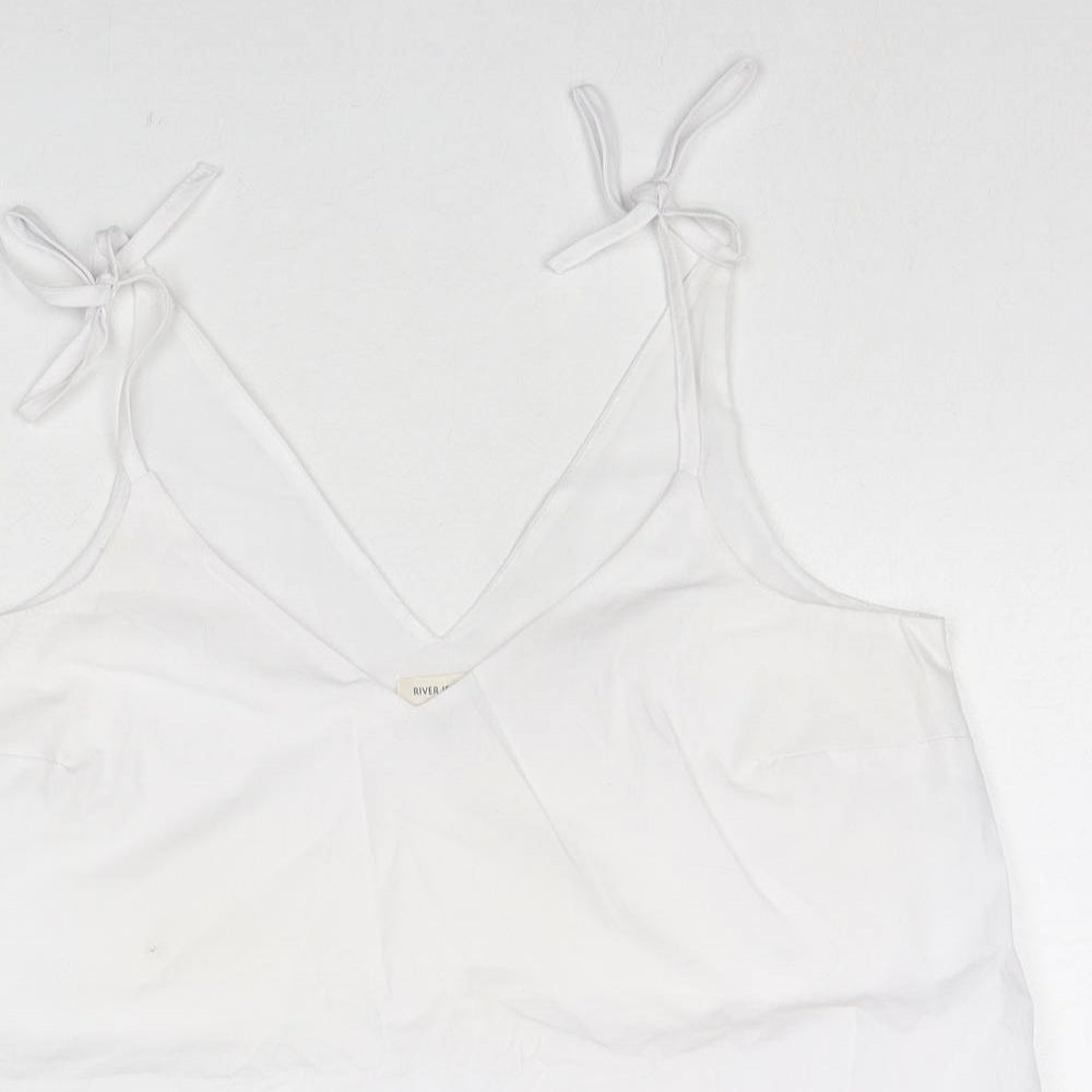 River Island Womens White Cotton Camisole Tank Size 10 V-Neck