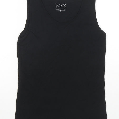Marks and Spencer Womens Black Cotton Basic T-Shirt Size 14 Round Neck