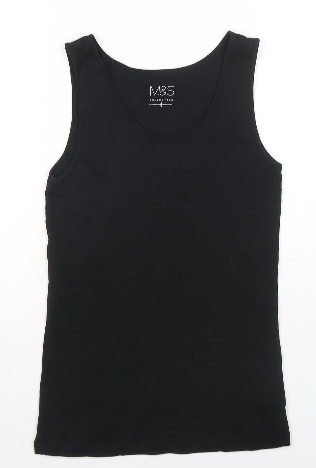 Marks and Spencer Womens Black Cotton Basic T-Shirt Size 14 Round Neck