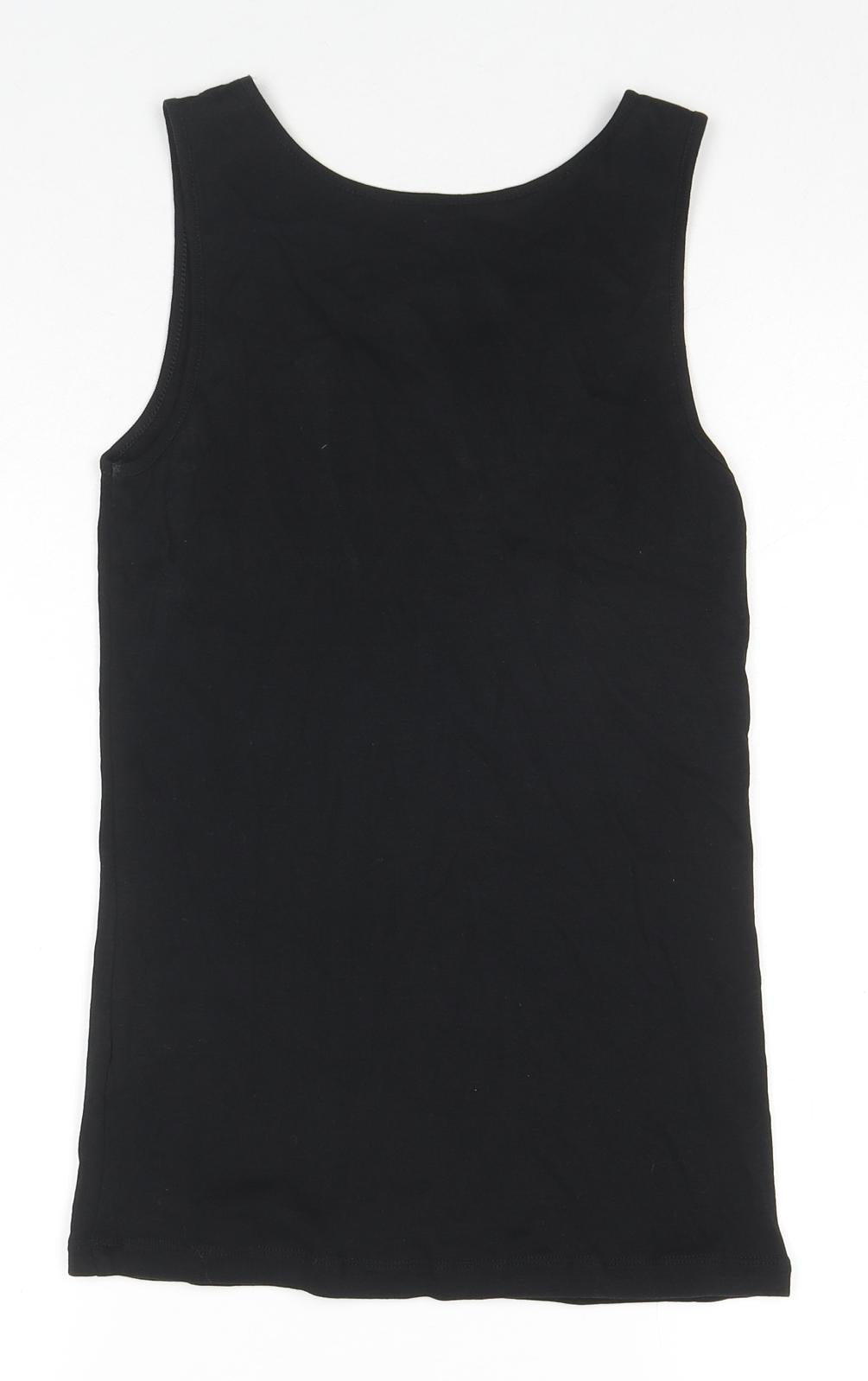 Marks and Spencer Womens Black Cotton Basic T-Shirt Size 14 Round Neck