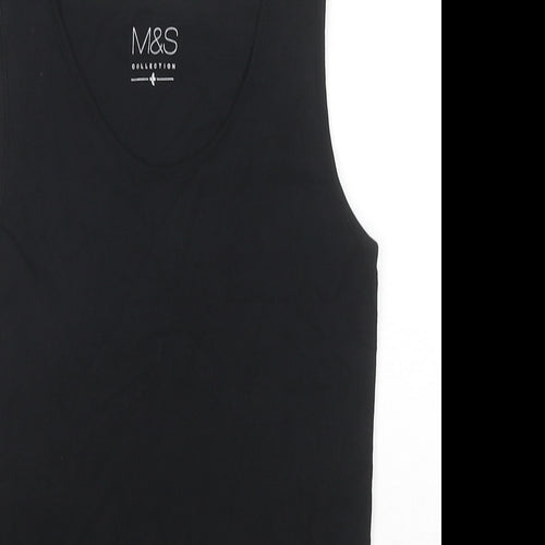 Marks and Spencer Womens Black Cotton Basic T-Shirt Size 14 Round Neck