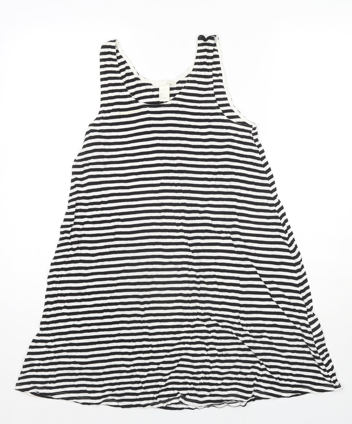 H&M Womens Black Striped Viscose Tunic Tank Size S Round Neck