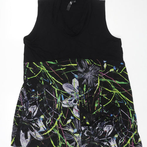TS Womens Black Geometric Viscose Tank Dress Size M Cowl Neck Pullover - Flowers