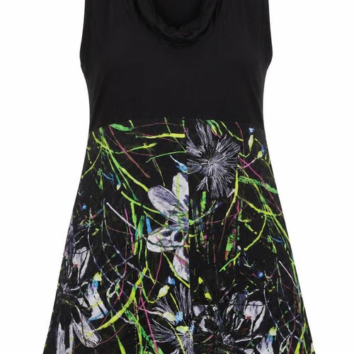 TS Womens Black Geometric Viscose Tank Dress Size M Cowl Neck Pullover - Flowers