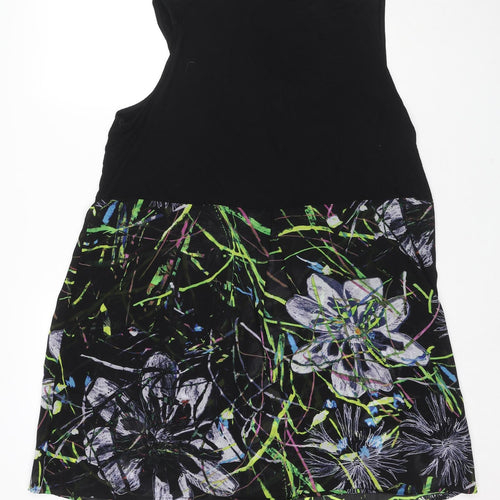 TS Womens Black Geometric Viscose Tank Dress Size M Cowl Neck Pullover - Flowers