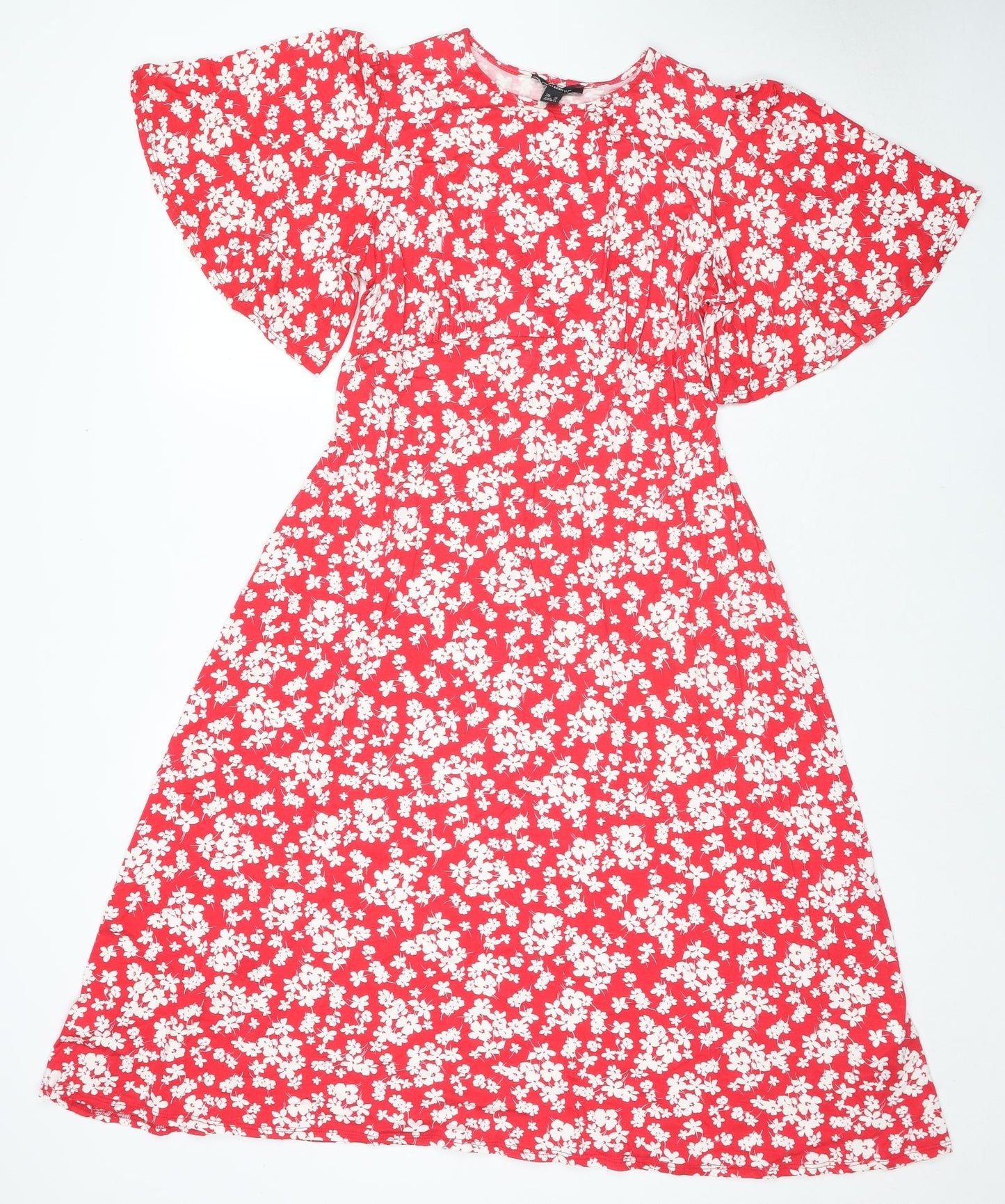 New Look Maternity Womens Red Floral Viscose Fit & Flare Size 14 Round Neck Pullover