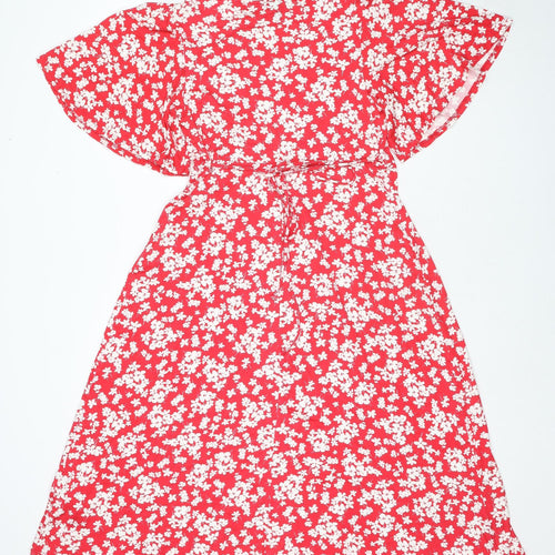 New Look Maternity Womens Red Floral Viscose Fit & Flare Size 14 Round Neck Pullover