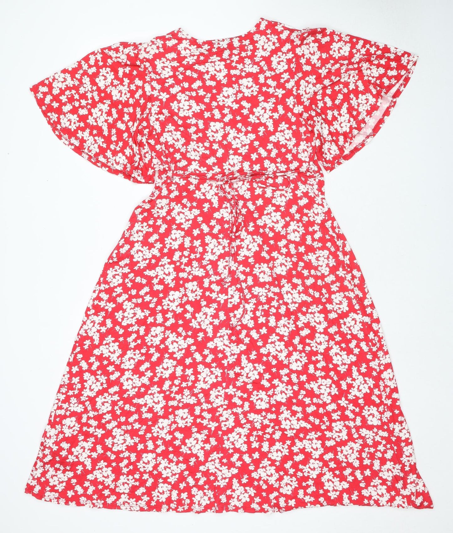New Look Maternity Womens Red Floral Viscose Fit & Flare Size 14 Round Neck Pullover