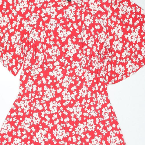 New Look Maternity Womens Red Floral Viscose Fit & Flare Size 14 Round Neck Pullover