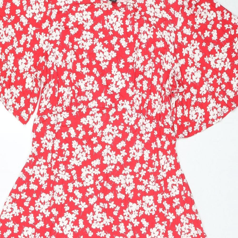 New Look Maternity Womens Red Floral Viscose Fit & Flare Size 14 Round Neck Pullover