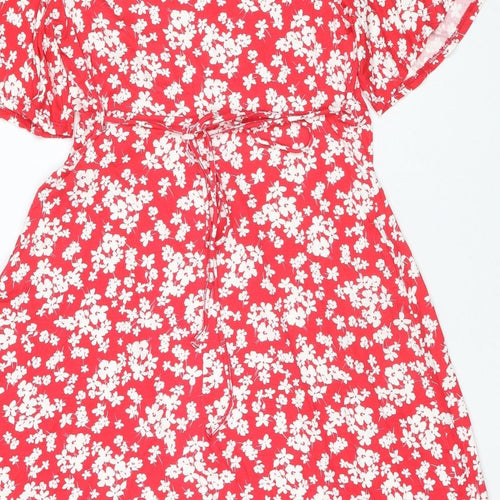 New Look Maternity Womens Red Floral Viscose Fit & Flare Size 14 Round Neck Pullover