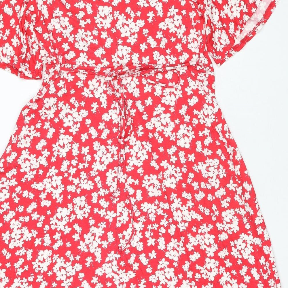 New Look Maternity Womens Red Floral Viscose Fit & Flare Size 14 Round Neck Pullover