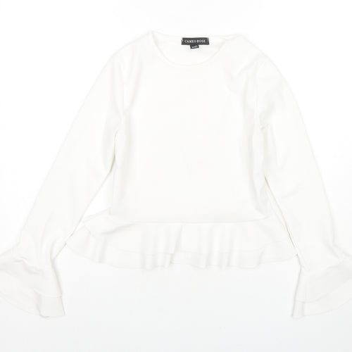 Cameo Rose Womens White Polyester Basic Blouse Size 8 Round Neck