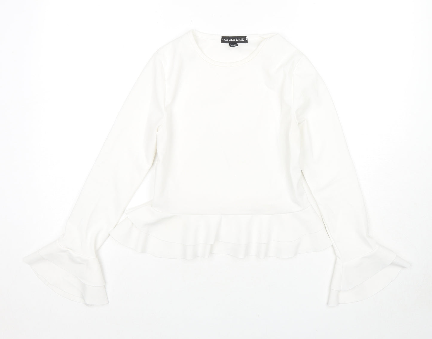 Cameo Rose Womens White Polyester Basic Blouse Size 8 Round Neck