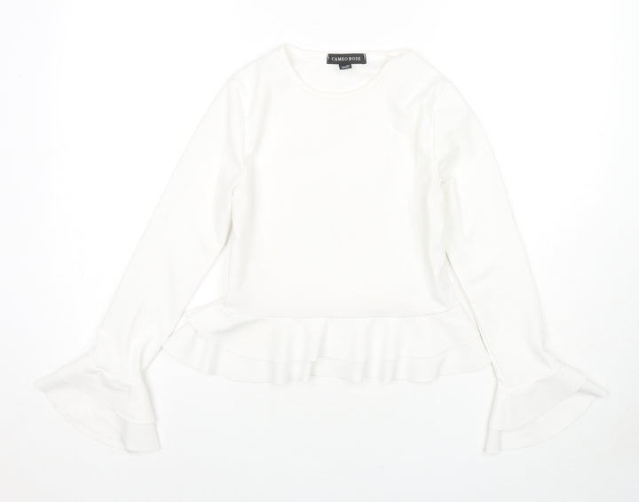 Cameo Rose Womens White Polyester Basic Blouse Size 8 Round Neck