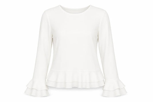 Front view of Cameo Rose women’s white polyester basic blouse, size UK 8, round neck
