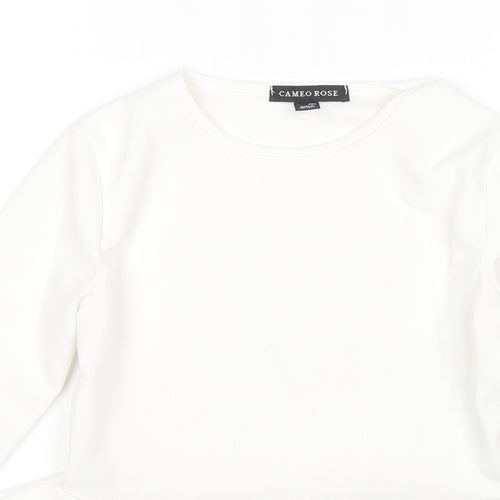 Cameo Rose Womens White Polyester Basic Blouse Size 8 Round Neck