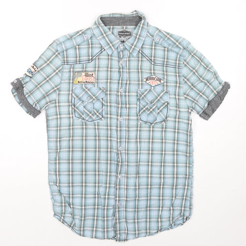 UrbanSpirit Mens Blue Check Cotton Button-Up Size S Collared Button