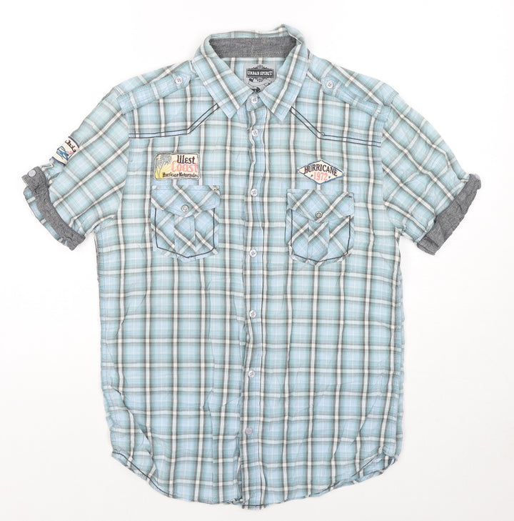 UrbanSpirit Mens Blue Check Cotton Button-Up Size S Collared Button