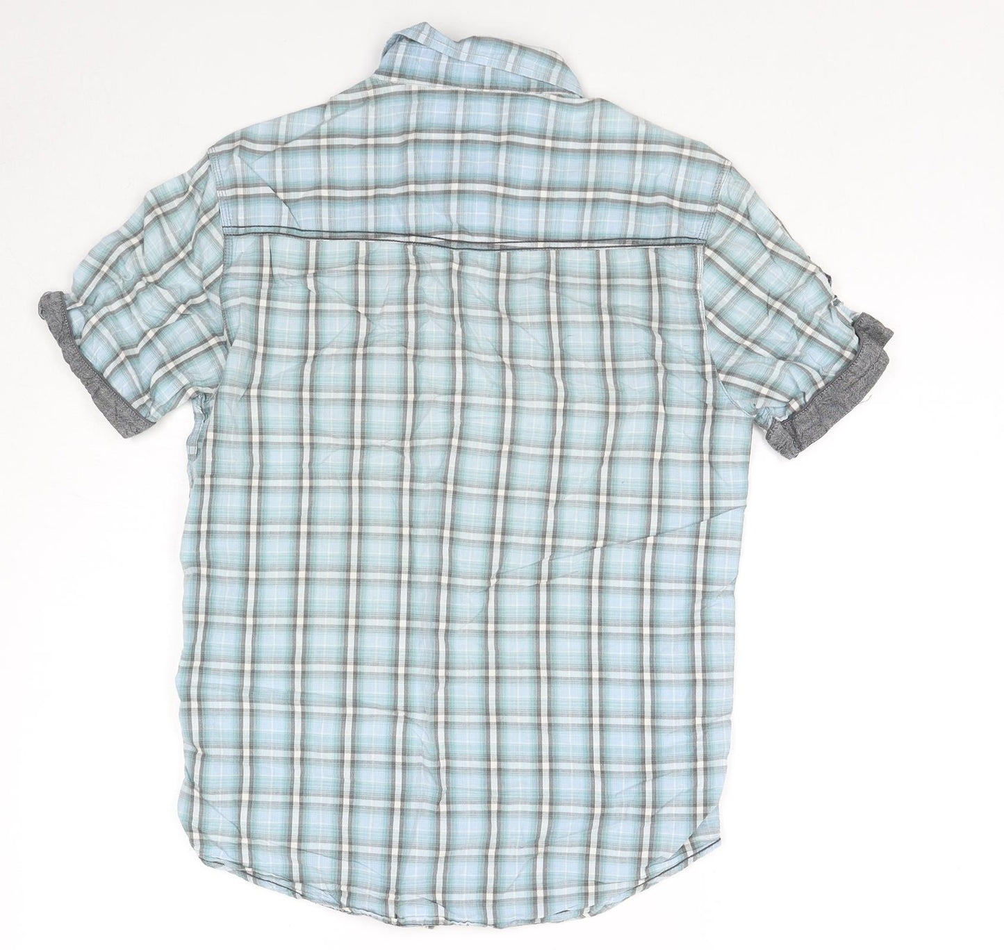 UrbanSpirit Mens Blue Check Cotton Button-Up Size S Collared Button
