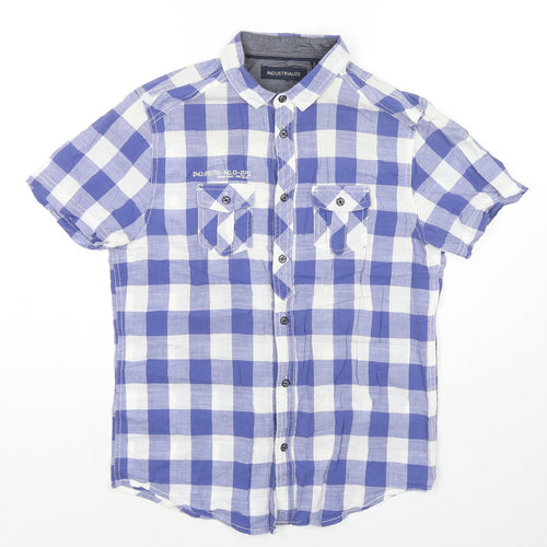 Industrialize Mens Blue Check Cotton Button-Up Size S Collared Button