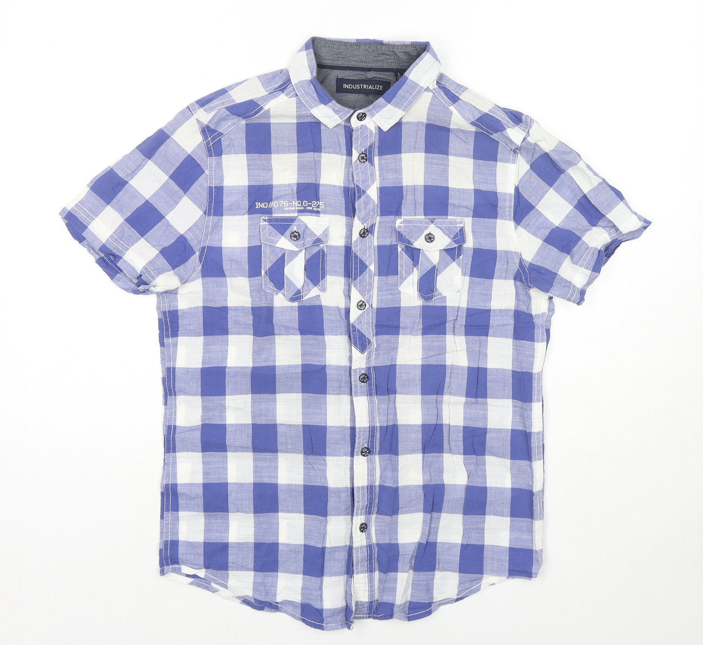 Industrialize Mens Blue Check Cotton Button-Up Size S Collared Button