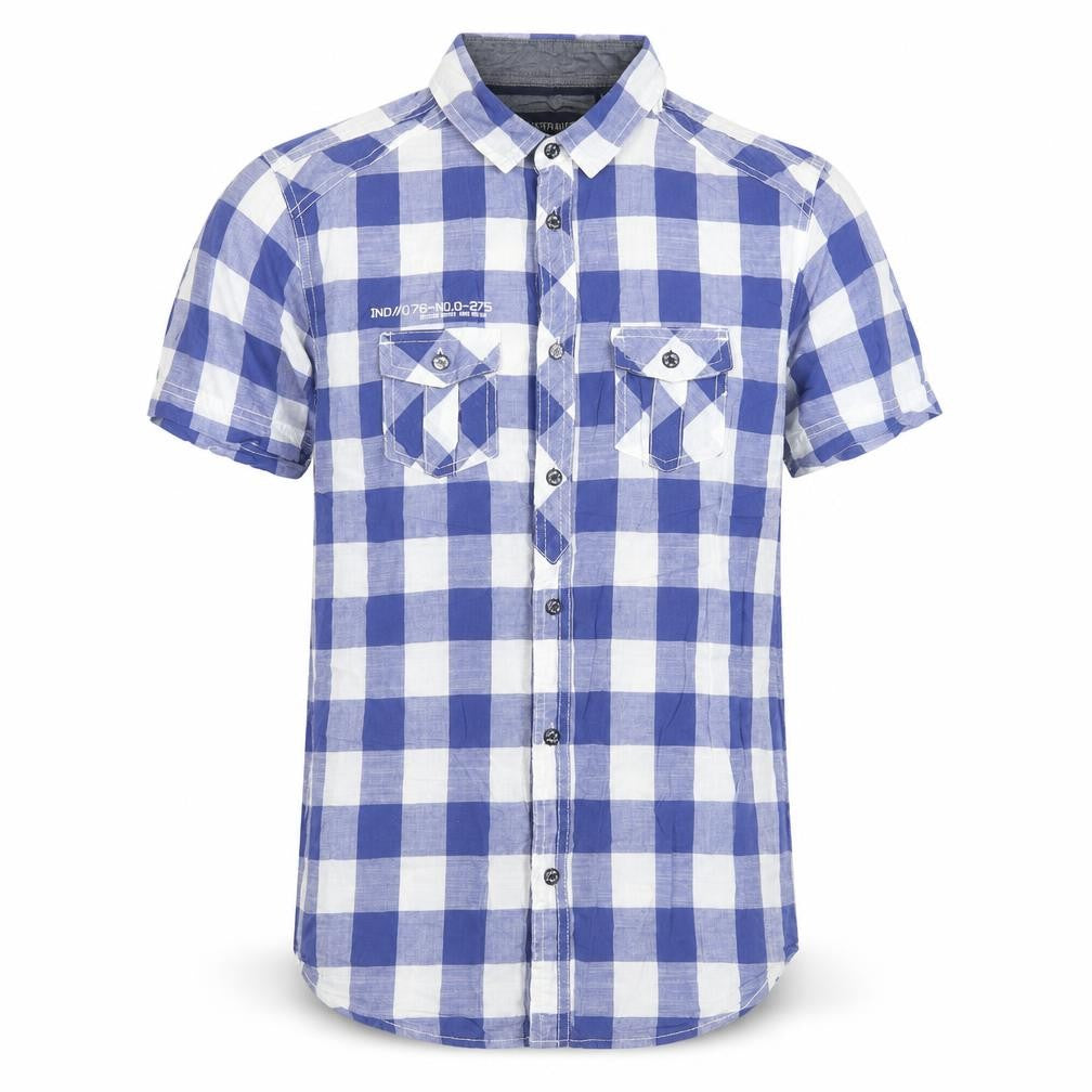 Industrialize Mens Blue Check Cotton Button-Up Size S Collared Button