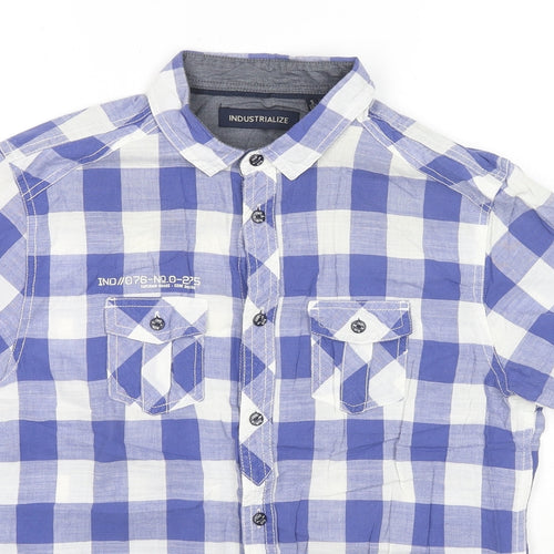 Industrialize Mens Blue Check Cotton Button-Up Size S Collared Button