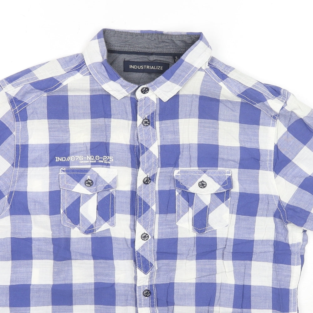 Industrialize Mens Blue Check Cotton Button-Up Size S Collared Button