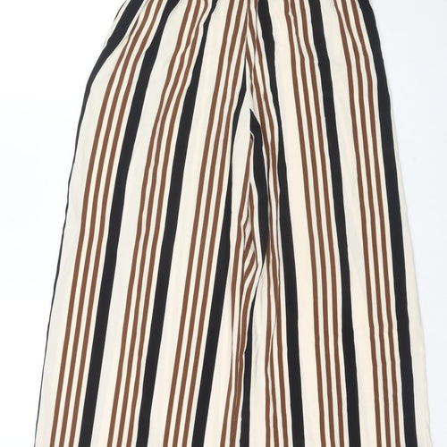 Zara Womens Beige Striped Polyester Trousers Size M L25 in Regular