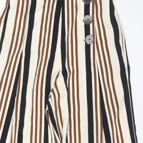 Zara Womens Beige Striped Polyester Trousers Size M L25 in Regular
