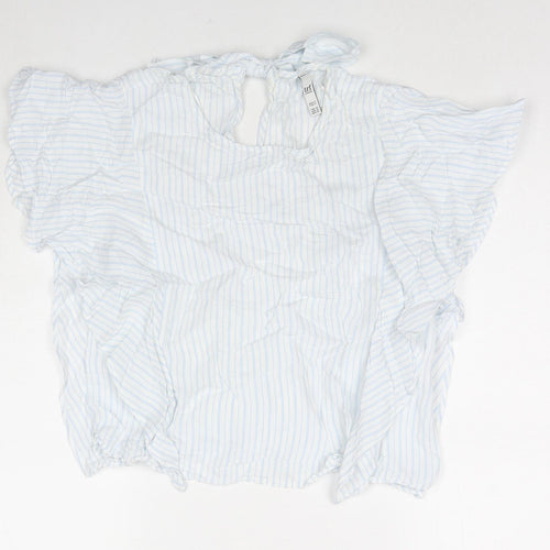 Zara Womens Blue Striped Viscose Basic Blouse Size M Round Neck