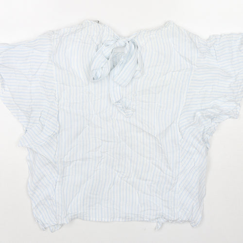 Zara Womens Blue Striped Viscose Basic Blouse Size M Round Neck