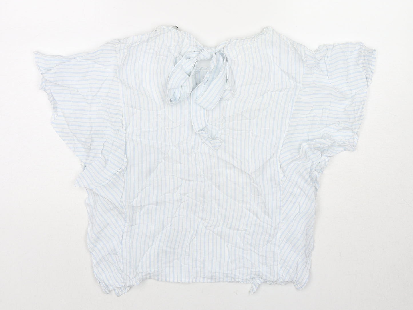 Zara Womens Blue Striped Viscose Basic Blouse Size M Round Neck