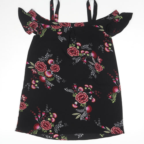 FOREVER 21 Womens Black Floral Viscose Tank Dress Size S Off the Shoulder Pullover - Cold Shoulder