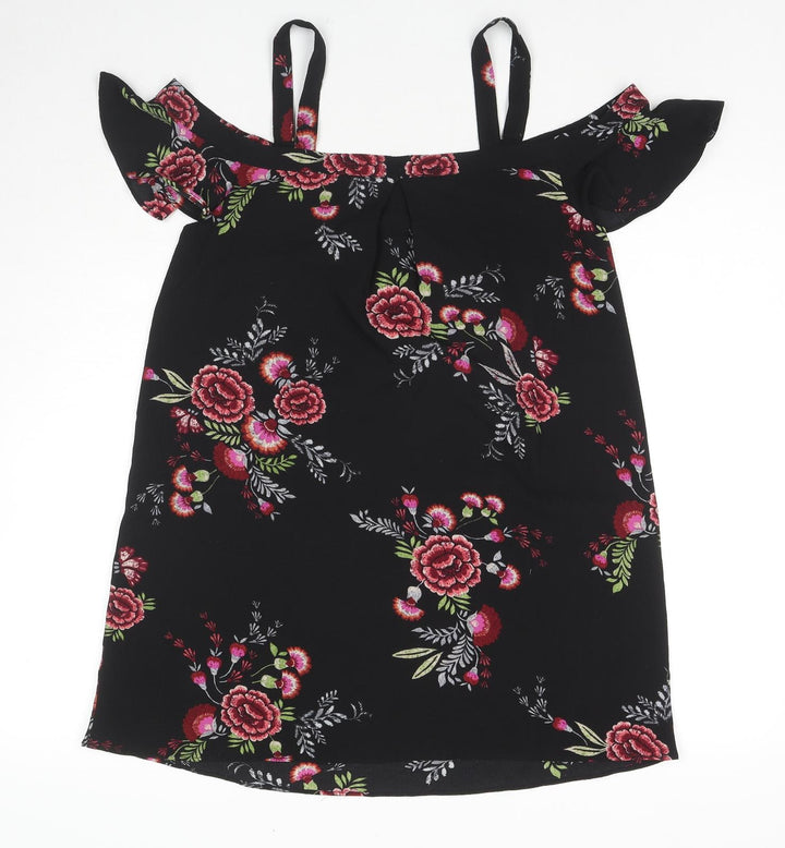 FOREVER 21 Womens Black Floral Viscose Tank Dress Size S Off the Shoulder Pullover - Cold Shoulder