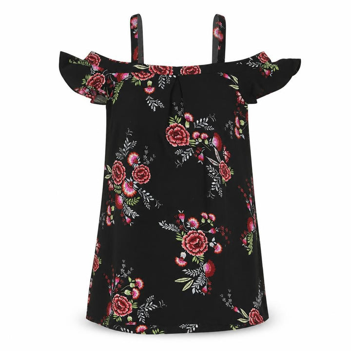 Forever 21 Womens Black Floral Viscose Tank Dress Size S Off the Shoulder Pullover - Cold Shoulder