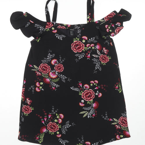 FOREVER 21 Womens Black Floral Viscose Tank Dress Size S Off the Shoulder Pullover - Cold Shoulder
