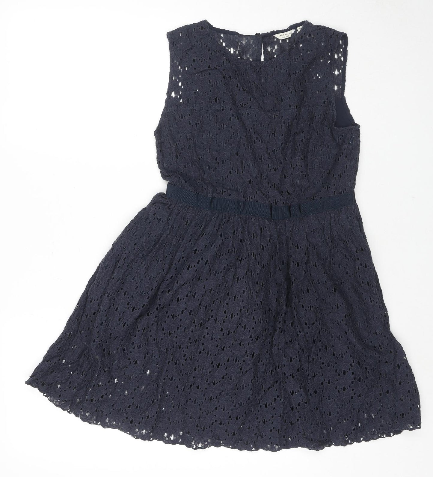 Jack Wills Womens Blue Cotton Fit & Flare Size 12 Round Neck Zip