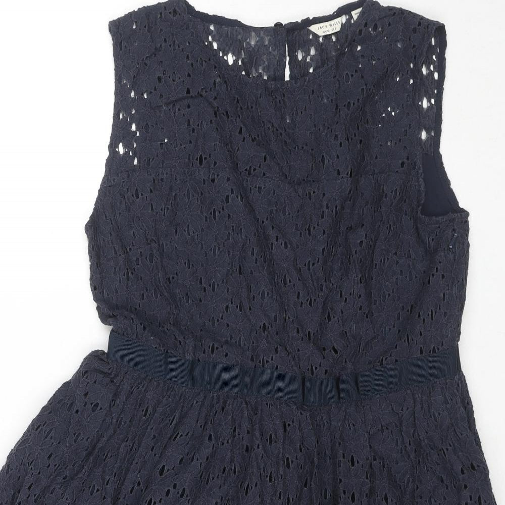 Jack Wills Womens Blue Cotton Fit & Flare Size 12 Round Neck Zip