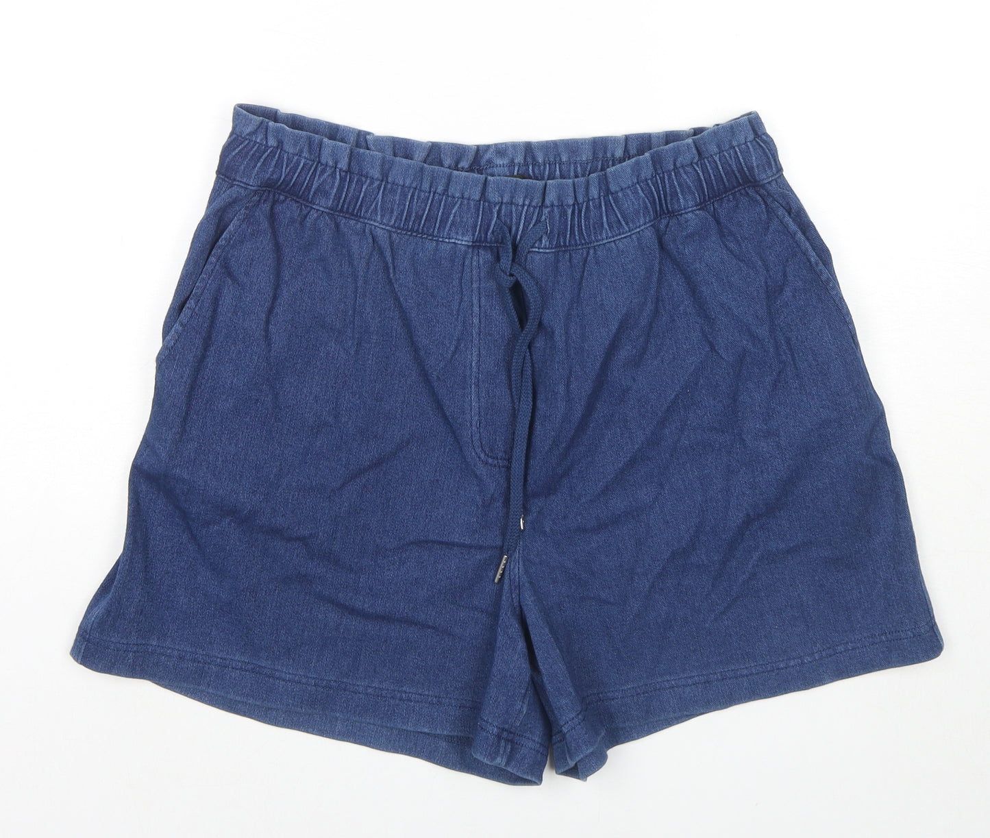 NEXT Womens Blue Cotton Mom Shorts Size 14 L5 in Regular Drawstring