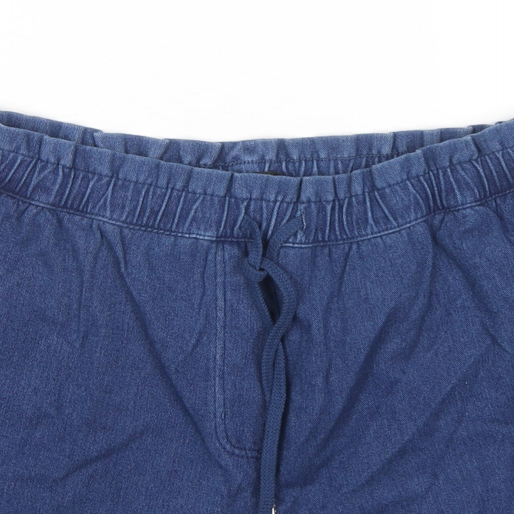 NEXT Womens Blue Cotton Mom Shorts Size 14 L5 in Regular Drawstring