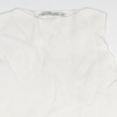 Zara Womens White Viscose Basic Tank Size M Round Neck