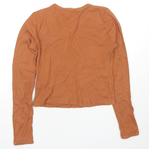 Topshop Womens Brown Cotton Cropped T-Shirt Size 8 Round Neck