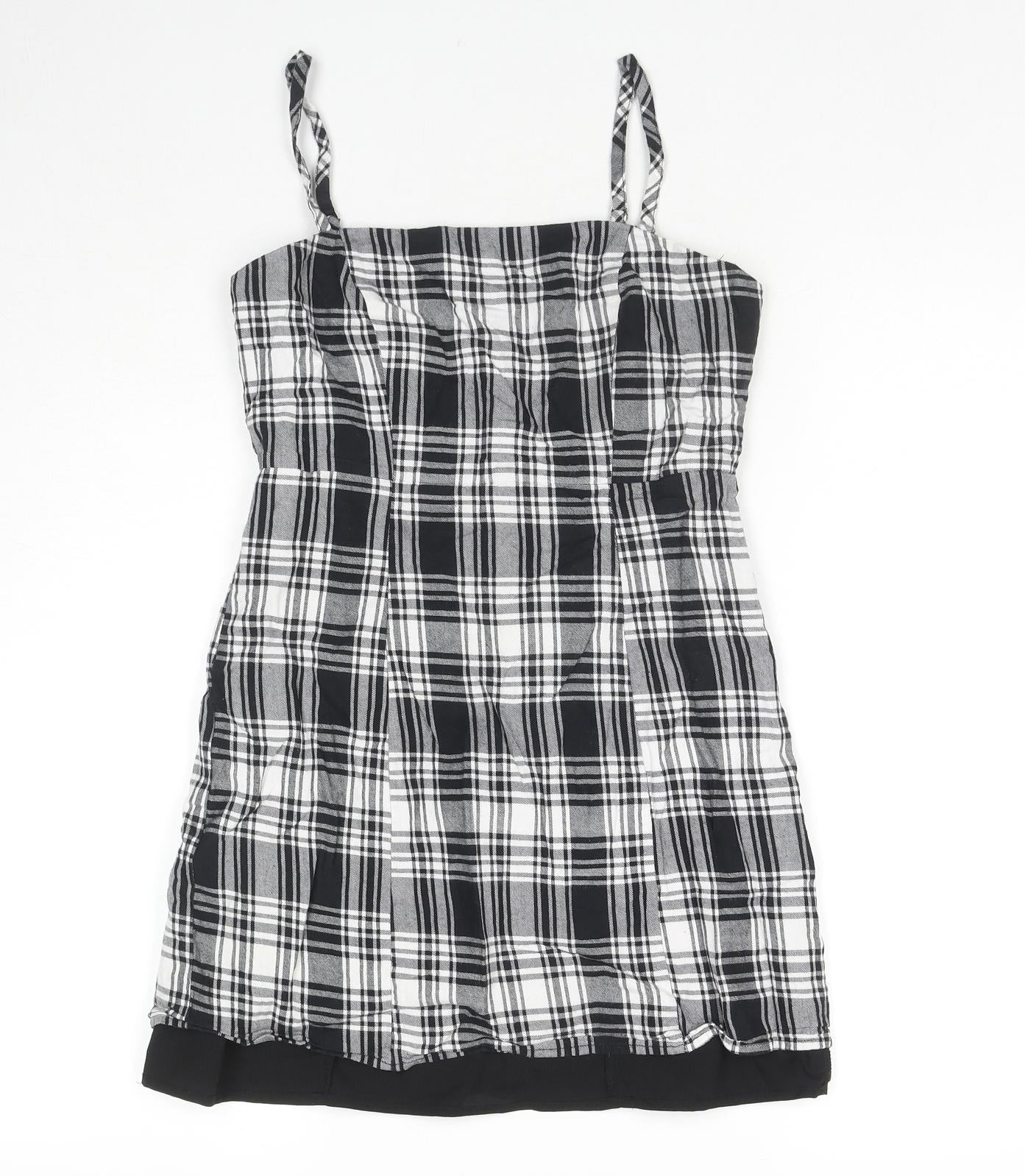 FOREVER 21 Womens Black Check Cotton Mini Size S Square Neck Zip