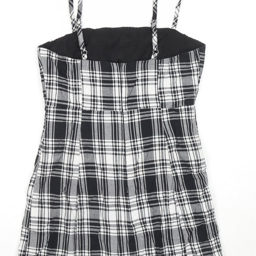 FOREVER 21 Womens Black Check Cotton Mini Size S Square Neck Zip