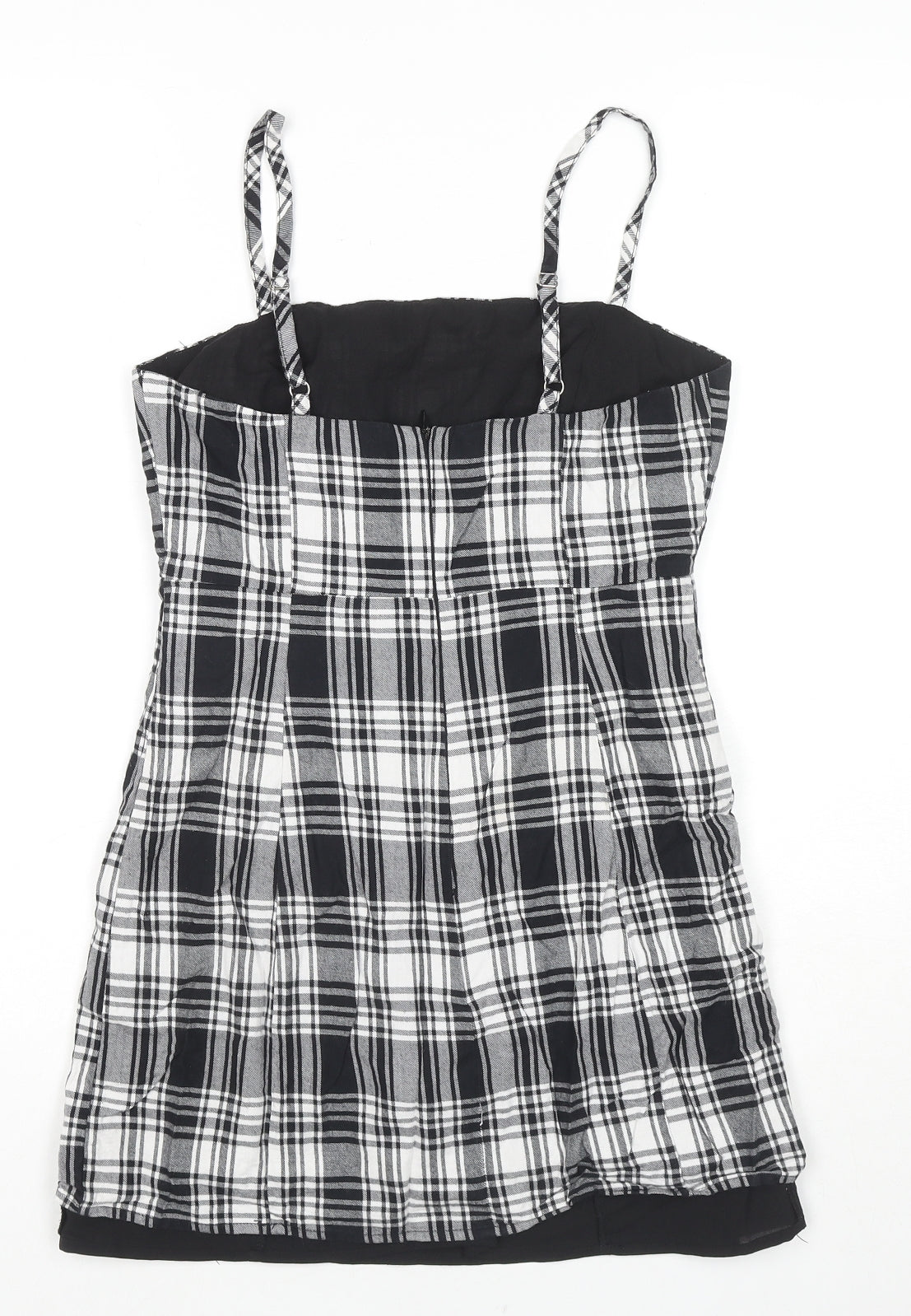 FOREVER 21 Womens Black Check Cotton Mini Size S Square Neck Zip