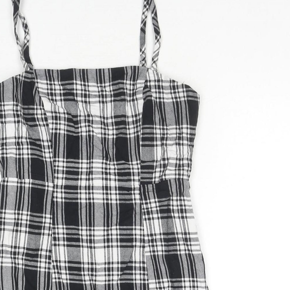 FOREVER 21 Womens Black Check Cotton Mini Size S Square Neck Zip