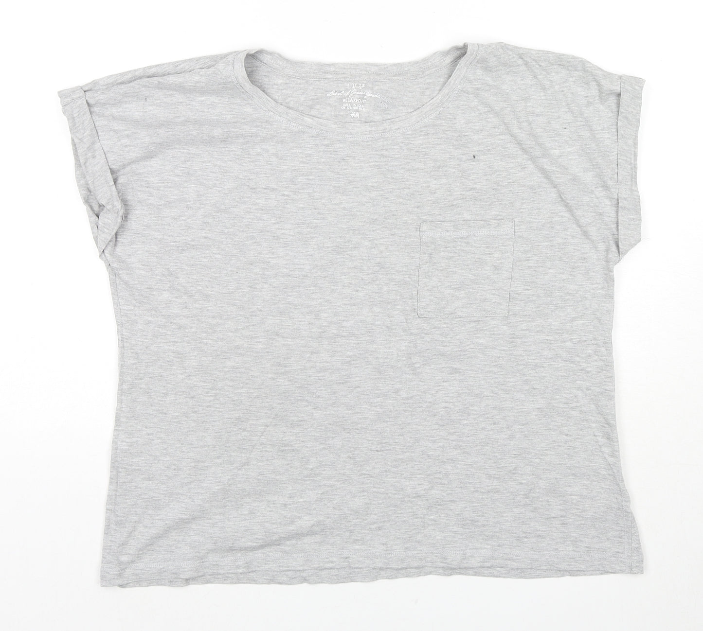 H&M Womens Grey Cotton Basic T-Shirt Size L Round Neck
